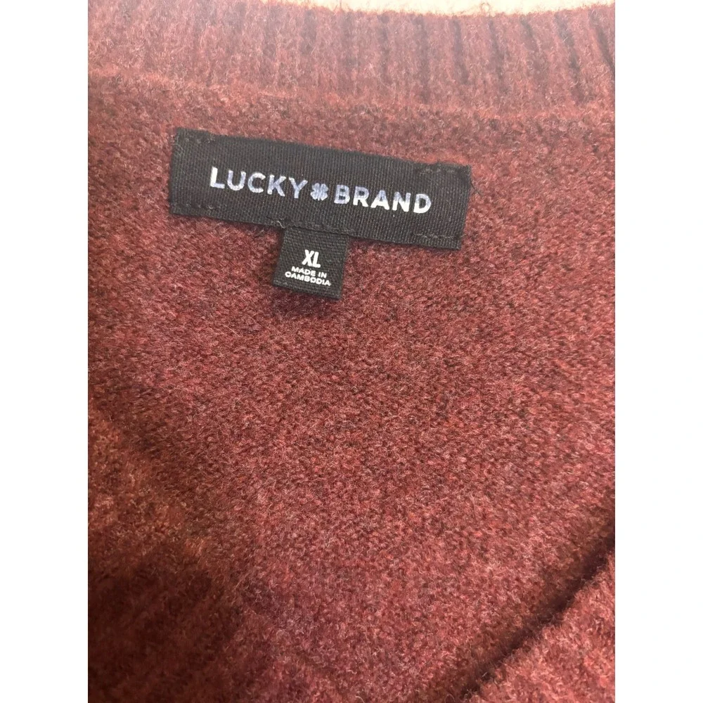 Lucky Brand Women's Maroon V-Neck Sweater Size XL